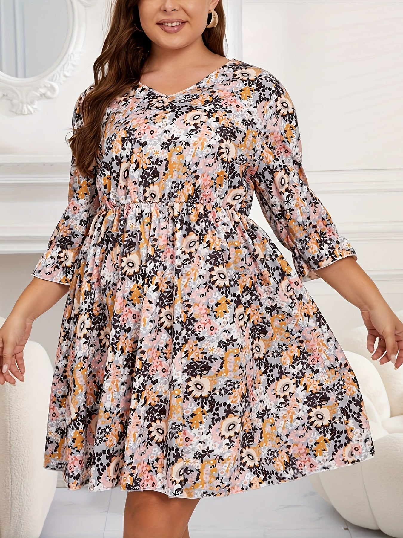  Boho Dress Women's Plus Ditsy Floral Print