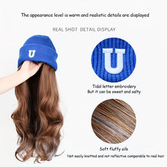 Long Wavy Beanie Wig Knit Hat with Hair Extensions
