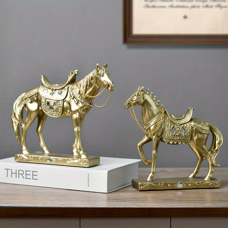 Modern Horse Figurine Decor with Detailed Saddle & Tack