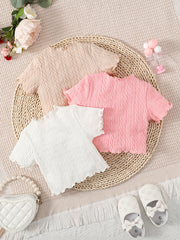 Baby Girl's Ruffle Trim All-match T-shirt 3pcs Crew Neck Tops