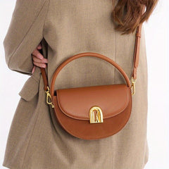 Retro Saddle Bag Women Crossbody & Shoulder Purse Khaki Dark Brown