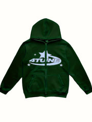 Y2K Letter & Star Print Sweatshirt Zip Up Hoodie