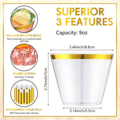 30pcs Clear Plastic Cups With Golden Rim 9oz