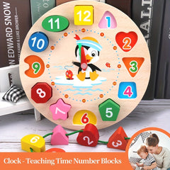 Wooden Teaching Clock with Random Pattern Toys