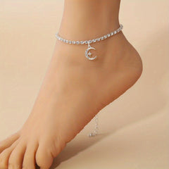 Rhinestone Double Hollow Love Heart Moon Star Anklet