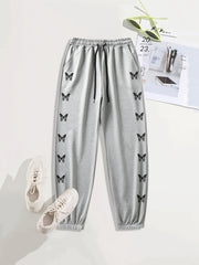 Monogram Butterfly Print Casual Sports Pants with Drawstring