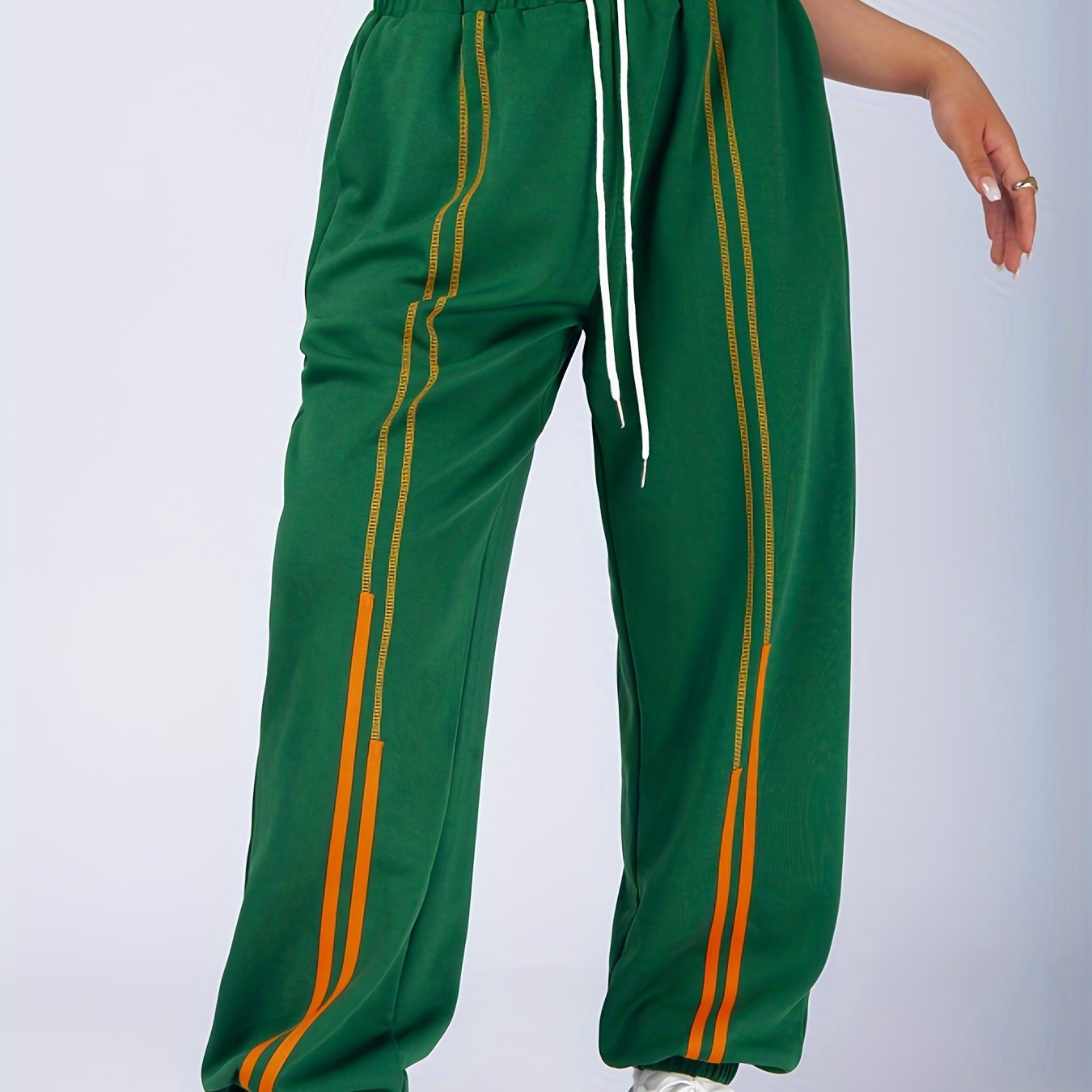  Casual Sports Pants Women's Plus Stitching Elastic Drawstring