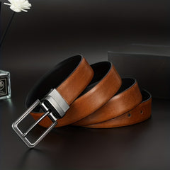  Vintage Leather Belt Reversible Pin Buckle Belt
