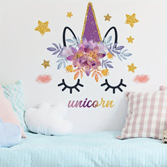 Unicorn Eyelashes Golden Stars Wall Sticker Backdrop Living Room Decor
