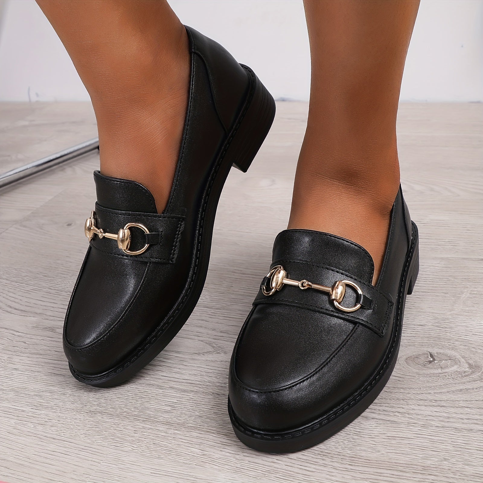Women's Metal Decor Chunky Loafers Slip On Shoes