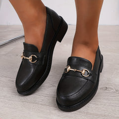 Women's Metal Decor Chunky Loafers Slip On Shoes