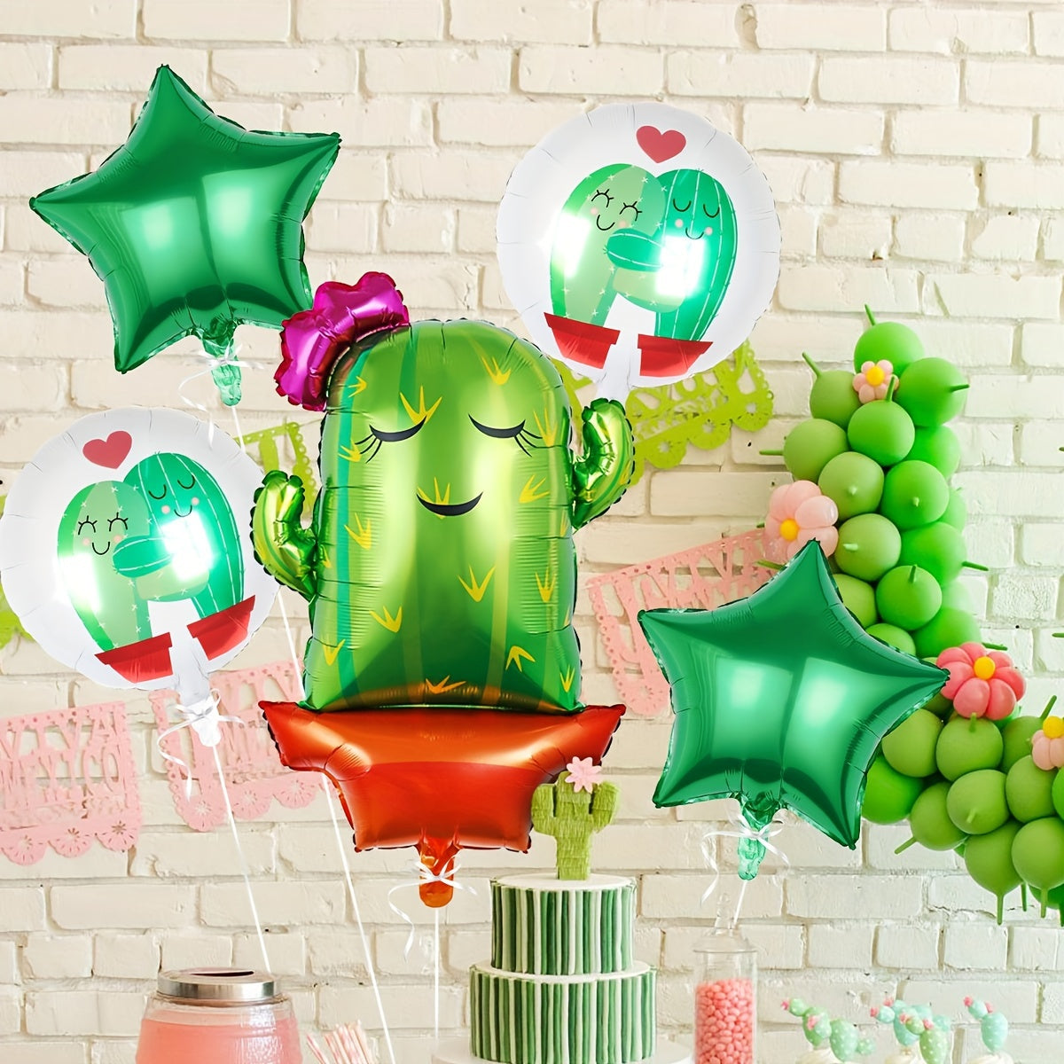 5pcs Green Cactus Balloon Set Birthday Party Decoration