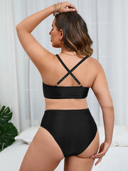  Colorblock V Neck Bikini Set