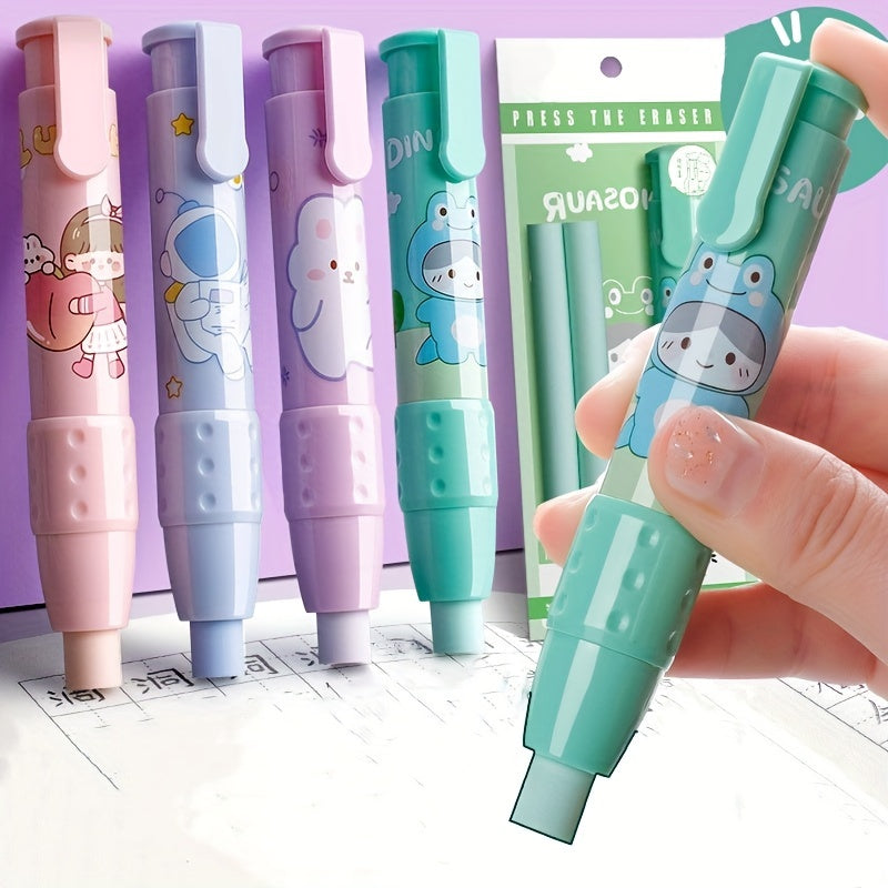 Cartoon Retractable Eraser Pen w/8 Refills for School Office Writing