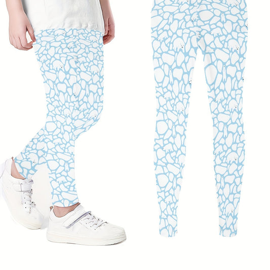 Dalmatian Print Girls Sports Leggings Elastic Tight Pants