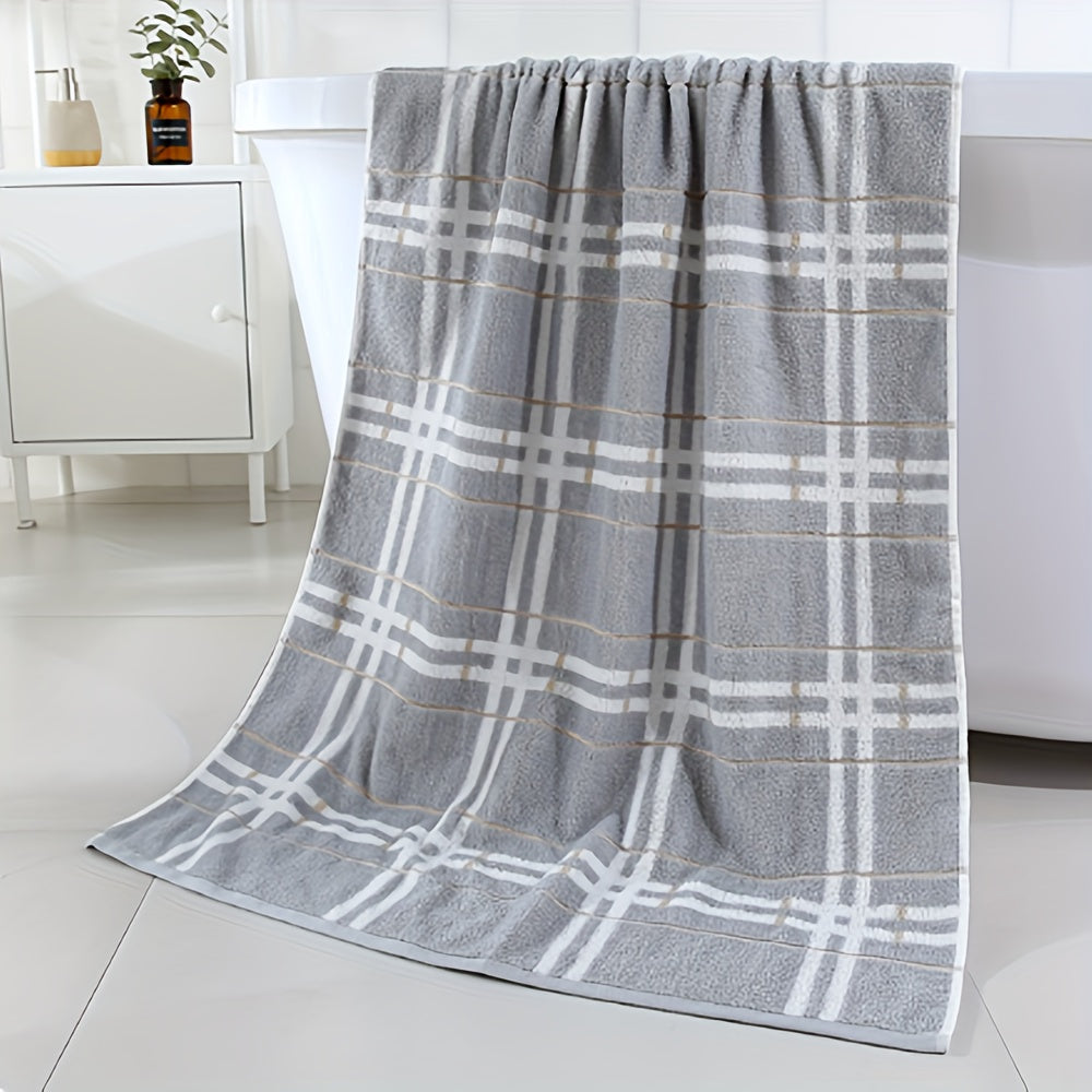Plaid Pattern Bath Towel Cotton Soft Absorbent Large Beach Towel