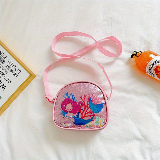 Mermaid PU Leather Crossbody Bag Girls Colorful Sequins Princess Messenger