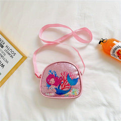 Mermaid PU Leather Crossbody Bag Girls Colorful Sequins Princess Messenger
