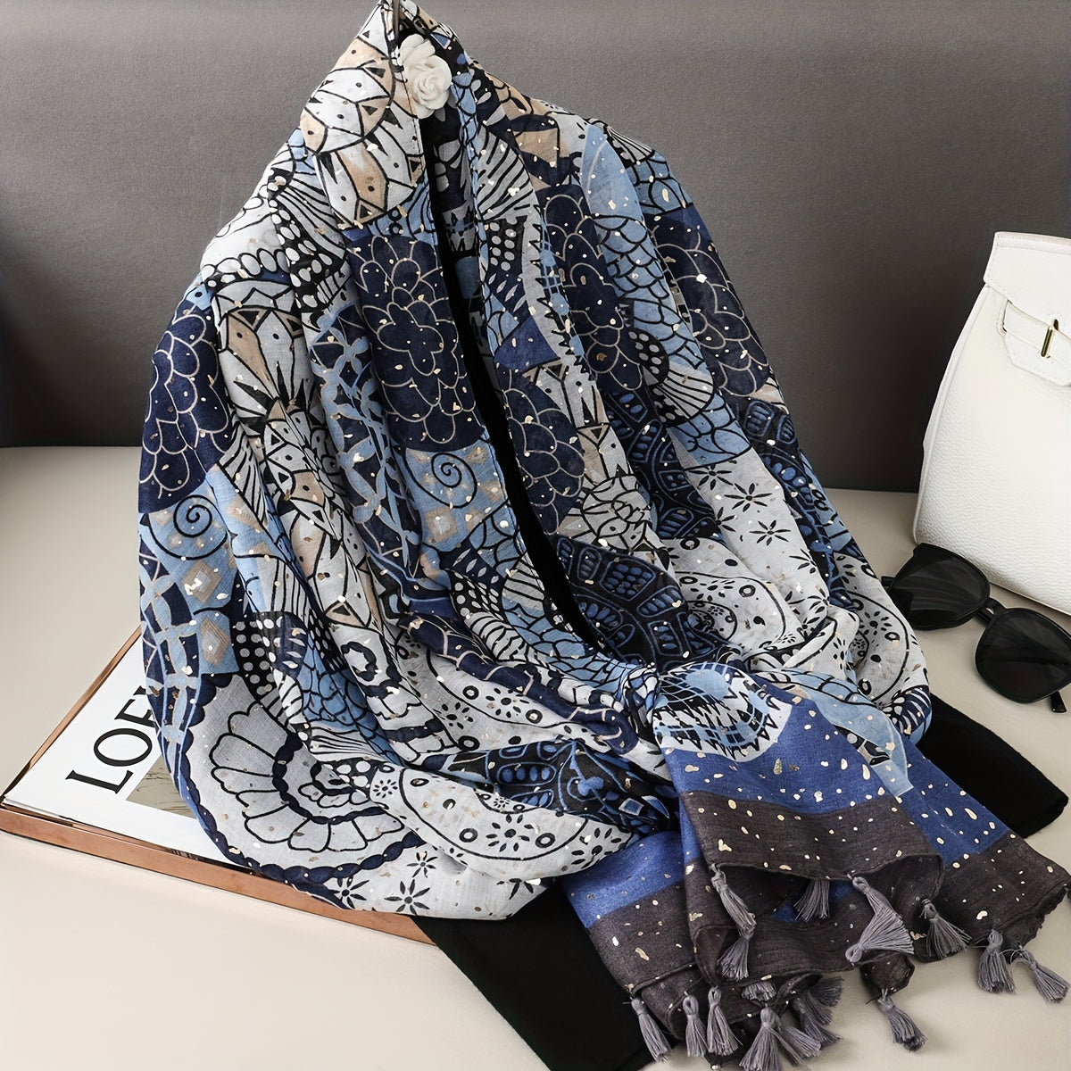 Vintage Printed Scarf Tassel Shawl Windproof Head Wrap