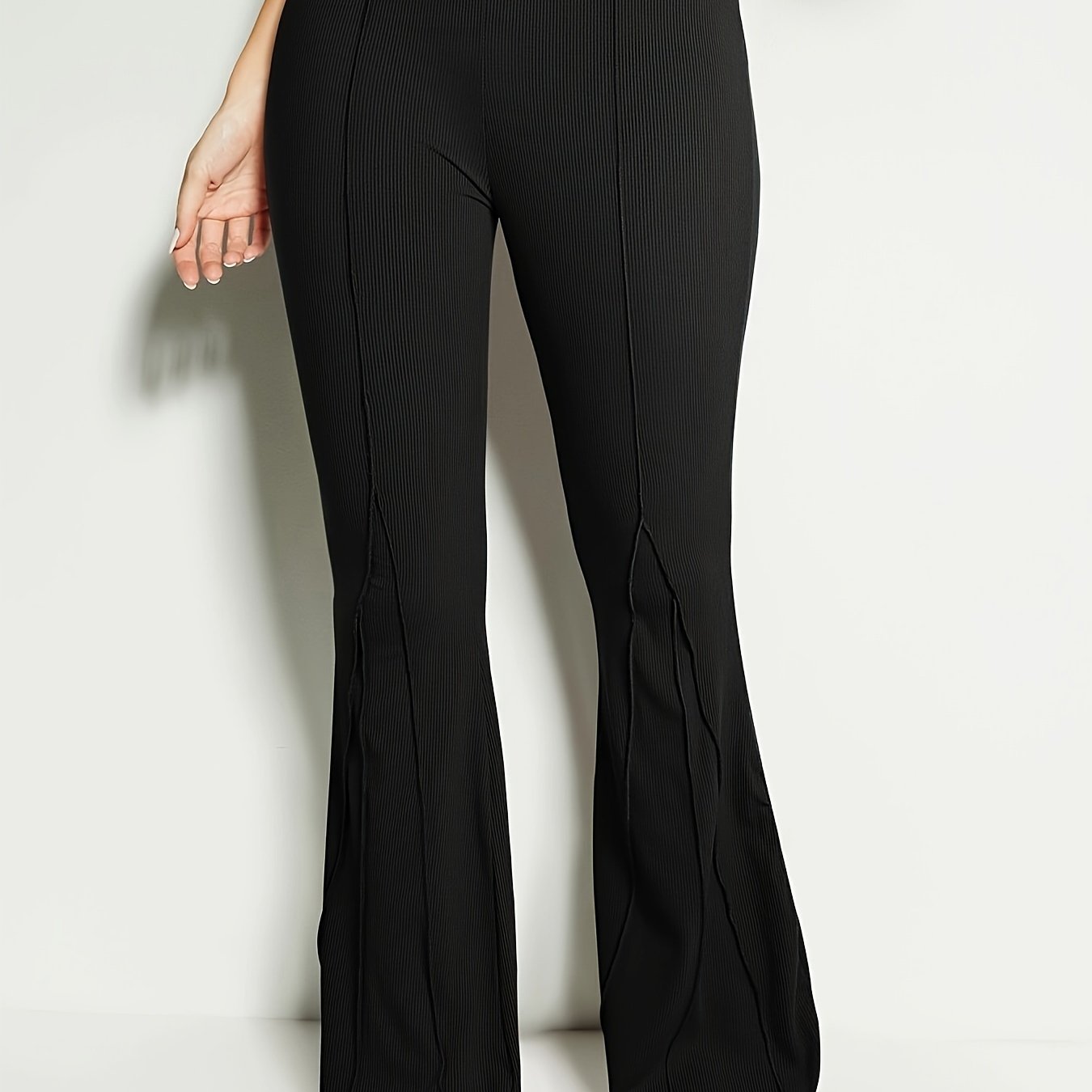  Ribbed High Rise Flared Leg Trousers