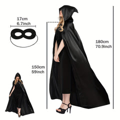 Gothic Solid Slit Hooded Cape Halloween Dress