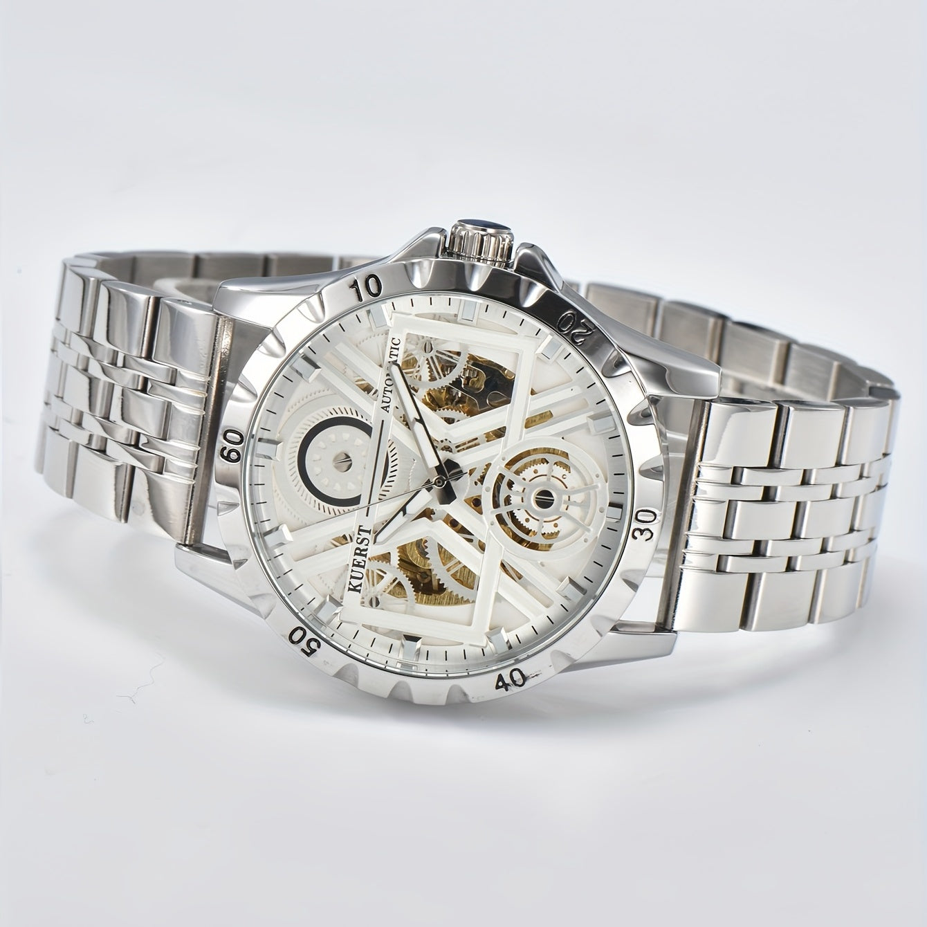 KUERST Mech. Watch Luminous Hollow Dial Waterproof Retro Wrist Watch