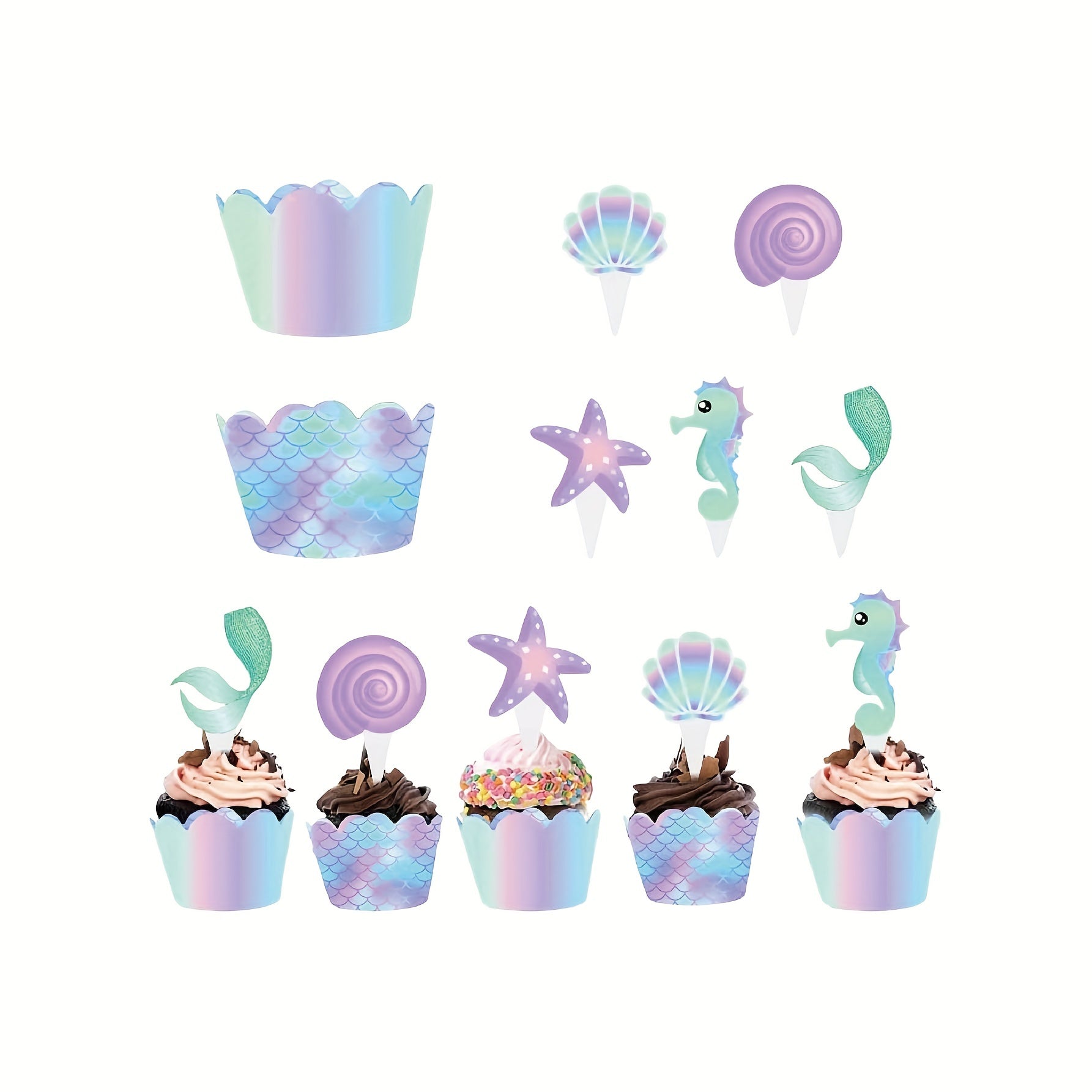 Mermaid Themed Party Set - 40 Pieces Cake Insert & Border