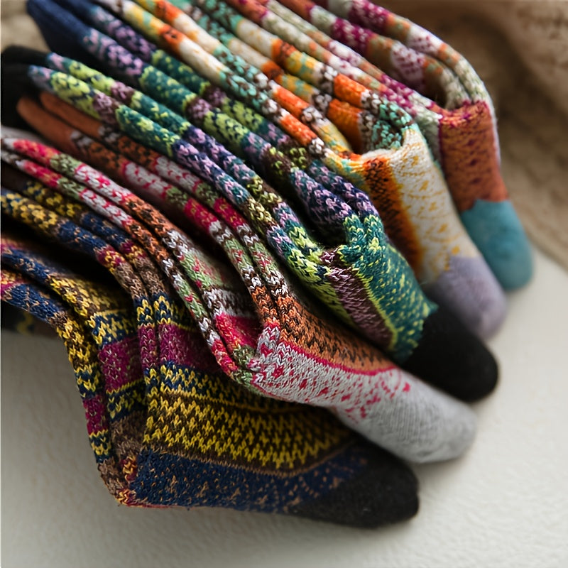 5 Pairs Women's Warm Cotton Crew Socks - Perfect Gift