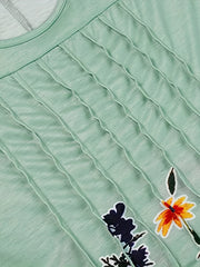  Floral Print Pleated Short Sleeve Dress