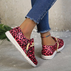Leopard Print Canvas Shoes Low Top Lace Up Women's Walking Shoes
