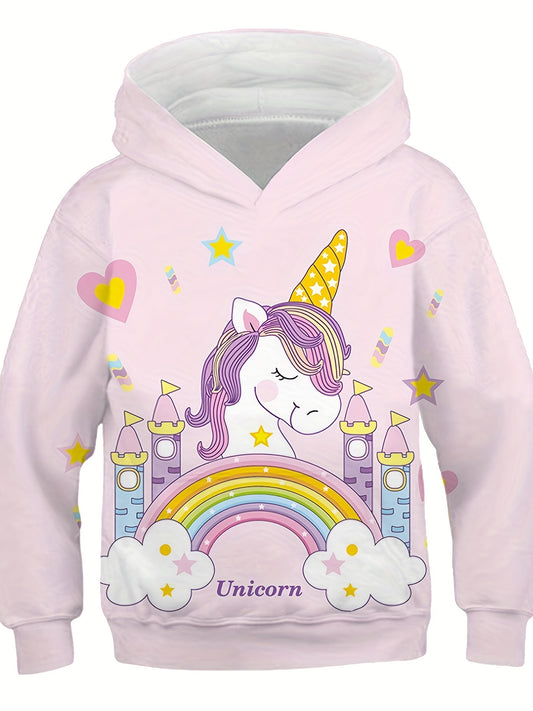 Boy's Rainbow Pony Graphic Hoodie Casual Breathable Sweatshirt