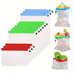 3pcs Polyester Drawstring Storage Bags for Kids Mesh Organizer Pouches