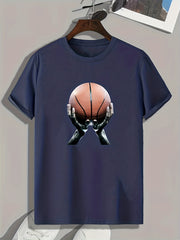 Basketball Pattern Print Men's Comfy Sports T shirt Graphic Tee