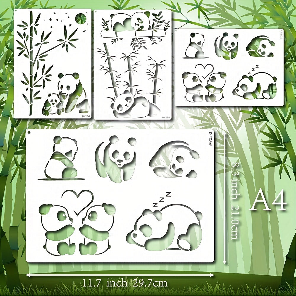 3pcs A4 Size Panda Mother Bamboo Stencils Wood Carving Scrapbooki
