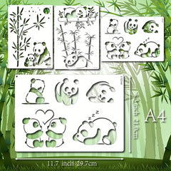 3pcs A4 Size Panda Mother Bamboo Stencils Wood Carving Scrapbooki