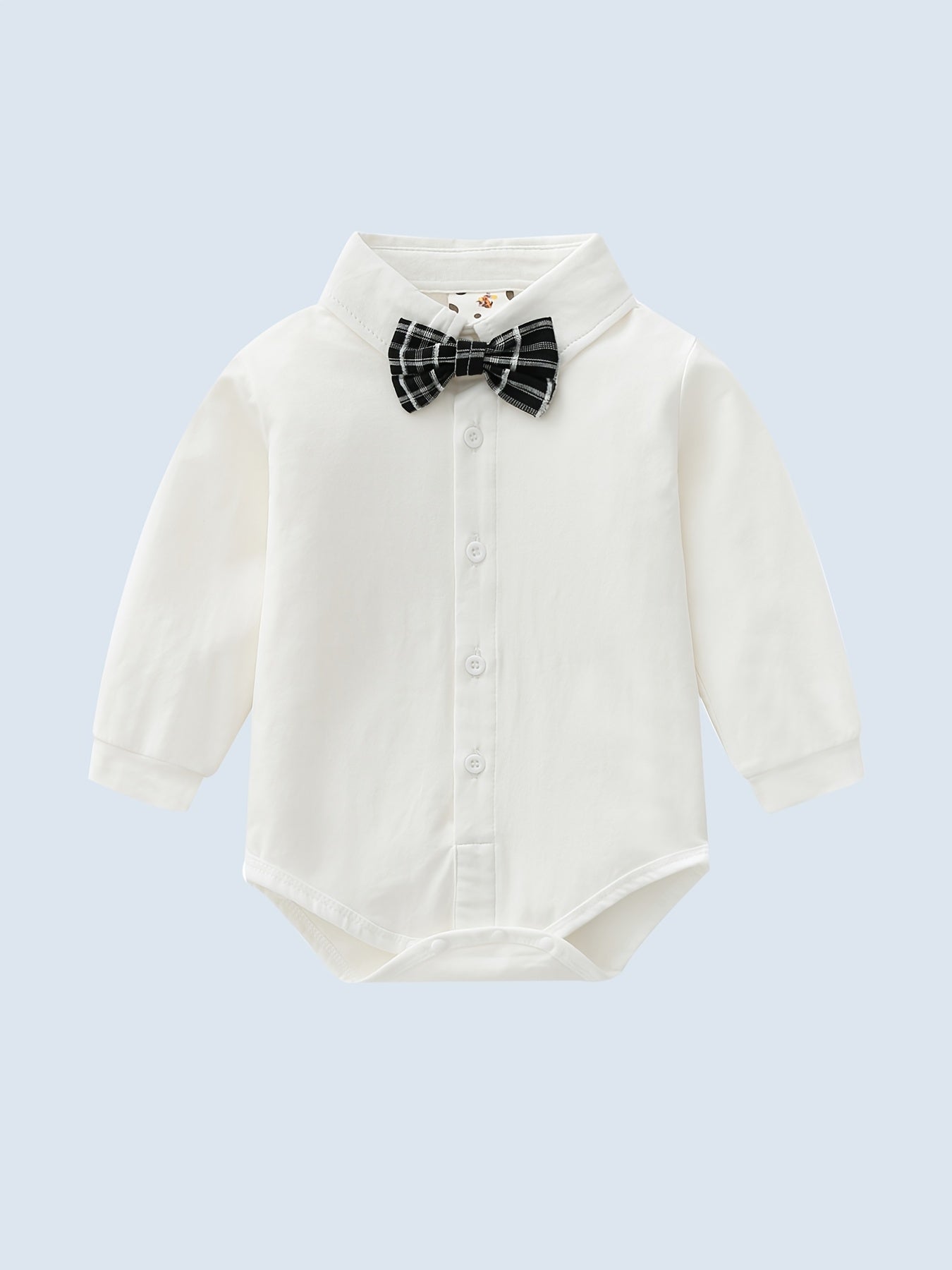 Baby Boys Gentleman Outfit Button Down Shirt Romper & Plaid Pants