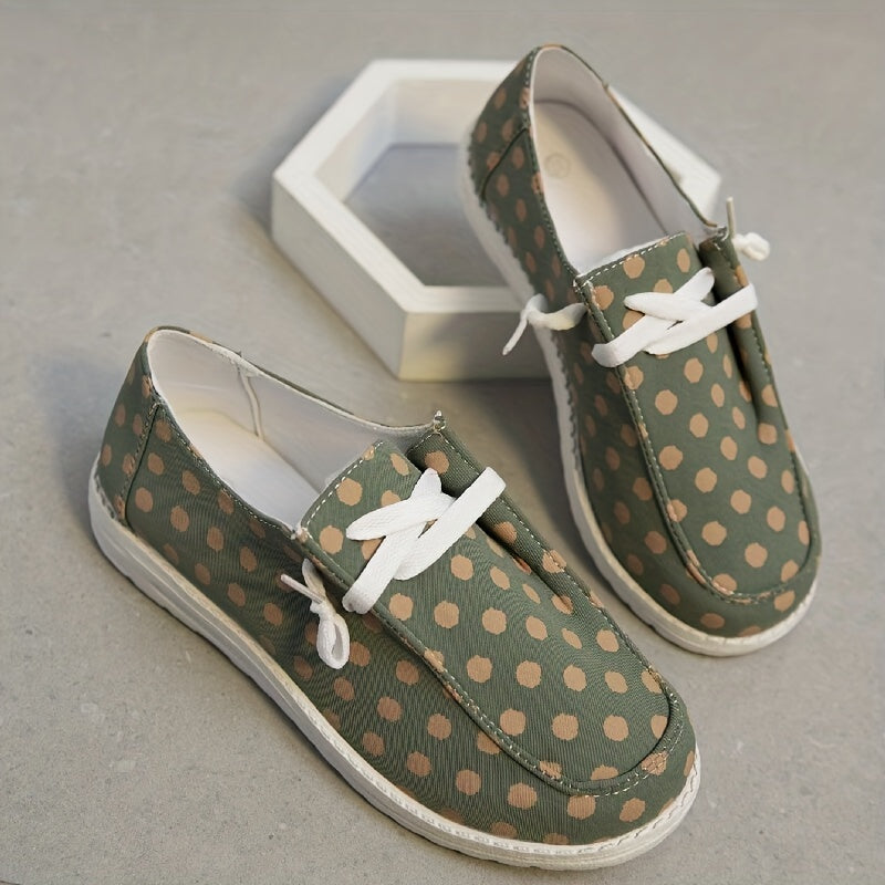 Women's Polka Dot Pattern Canvas Shoes Lightweight Green Walking Shoes
