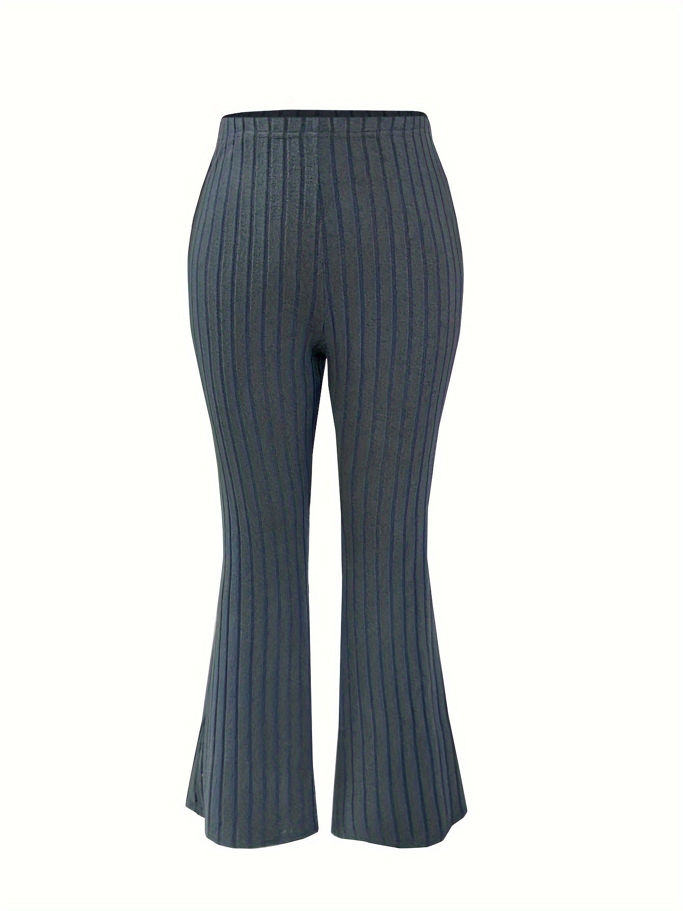  Ribbed High Rise Flared Leg Trousers