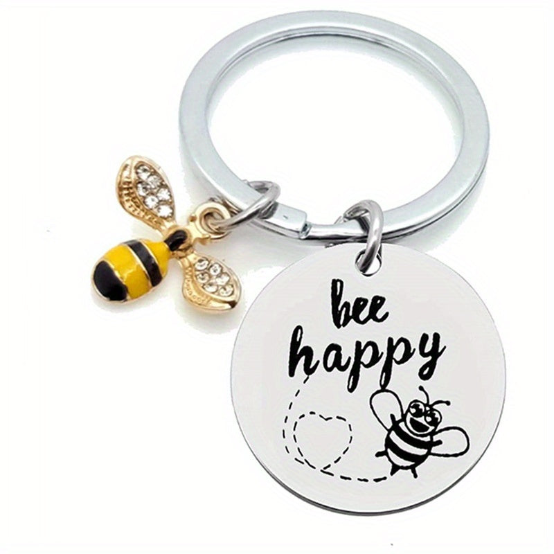 Bee Happy Bumblebee Small Pendant Stainless Steel Keychain