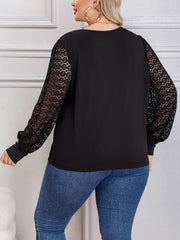  Lace Sleeve Round Neck Top
