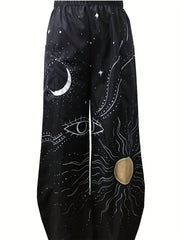 Sun & Moon Print Wide Leg Pants With Pockets