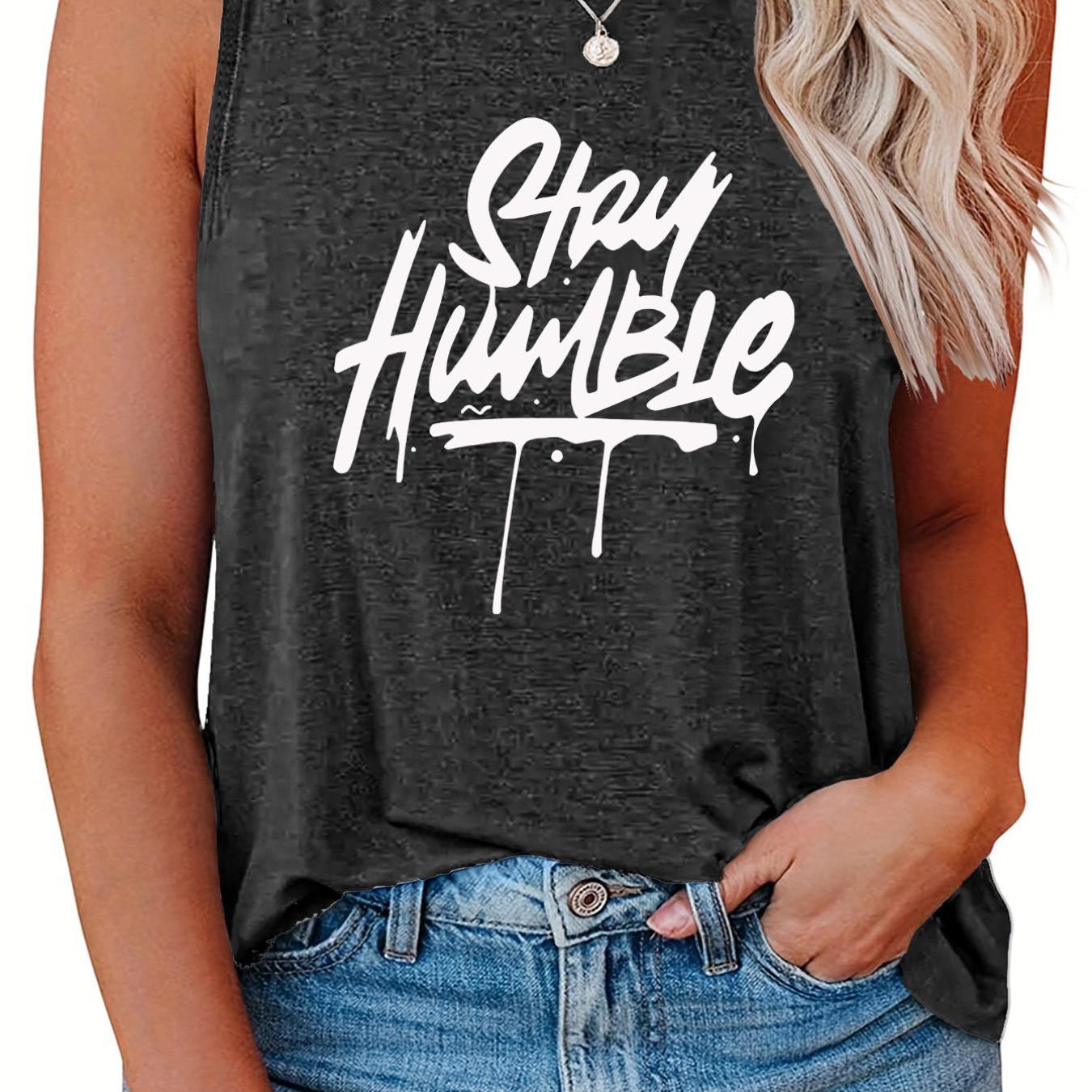  Women's Slogan Print Tank Top Round Neck Casual Sleeveless Tee