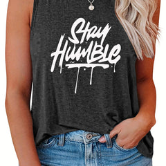  Women's Slogan Print Tank Top Round Neck Casual Sleeveless Tee