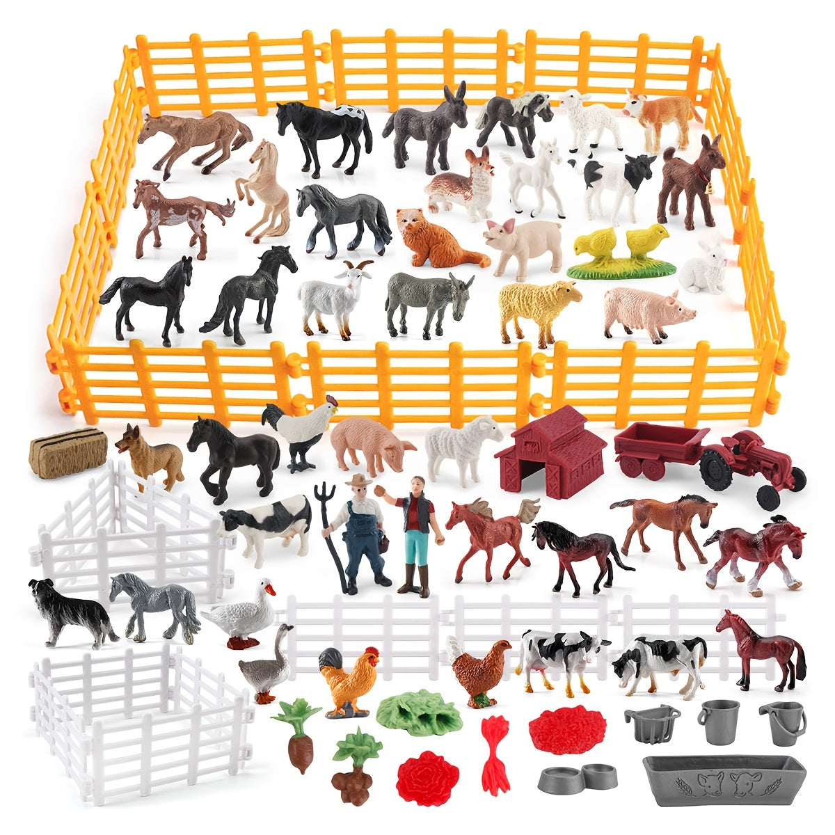 Durable Farm Scene Playset with PVC Animals Fence Feeders