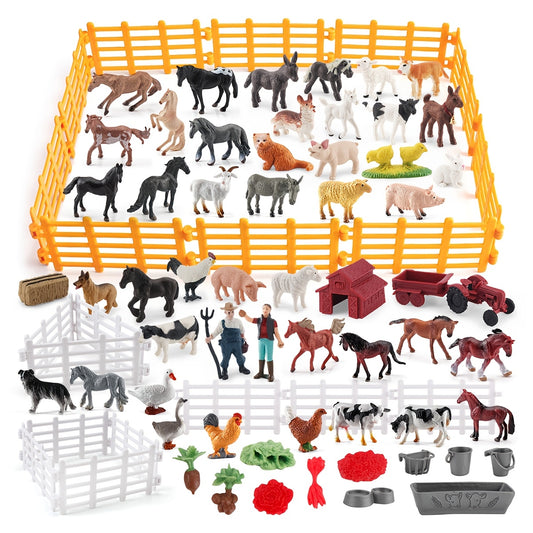 Durable Farm Scene Playset with PVC Animals Fence Feeders