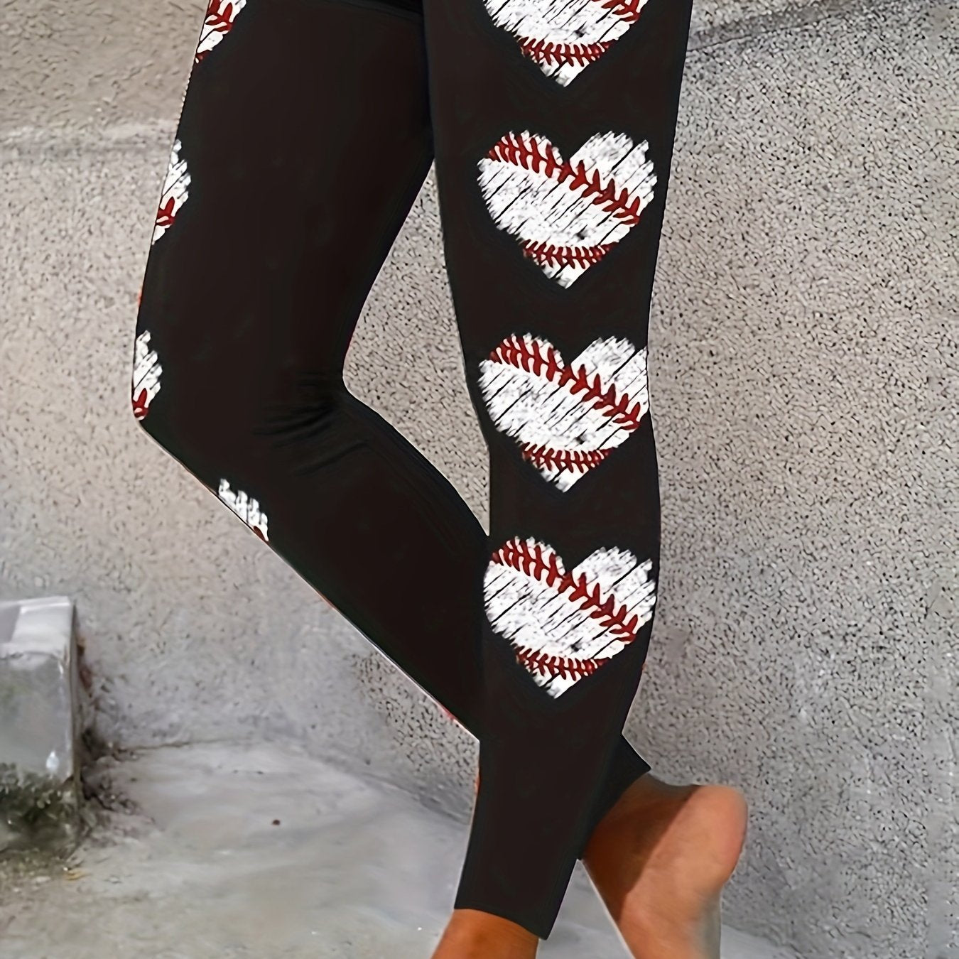  Heart Rugby Print High Rise Leggings