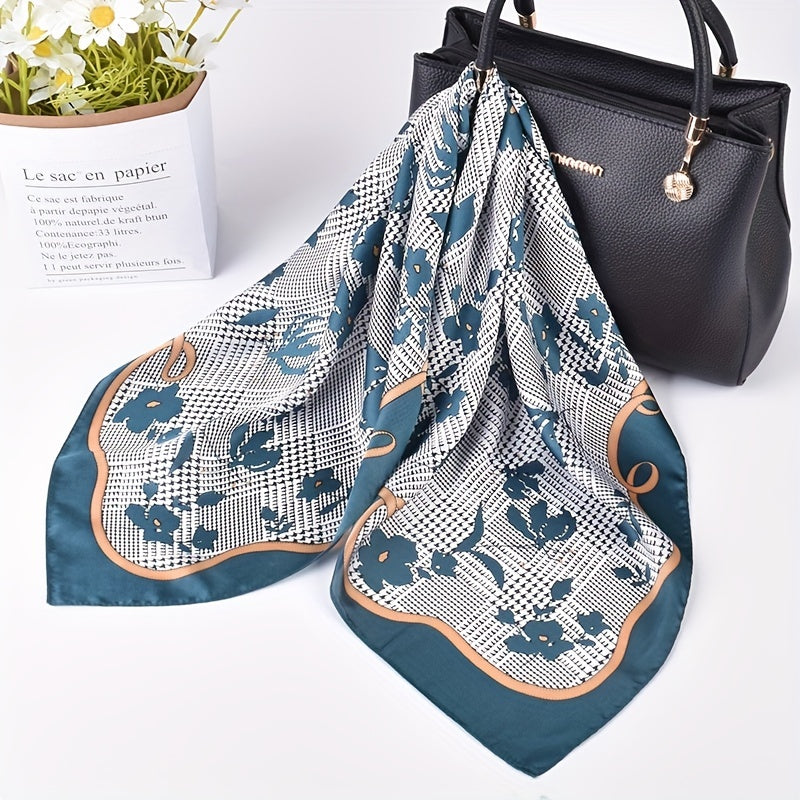 Floral Plaid Print Bandana Classic Silk Square Scarf