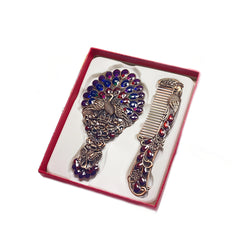 Vintage Mirror Comb Set Peacock Embossed Vanity Makeup Mirror