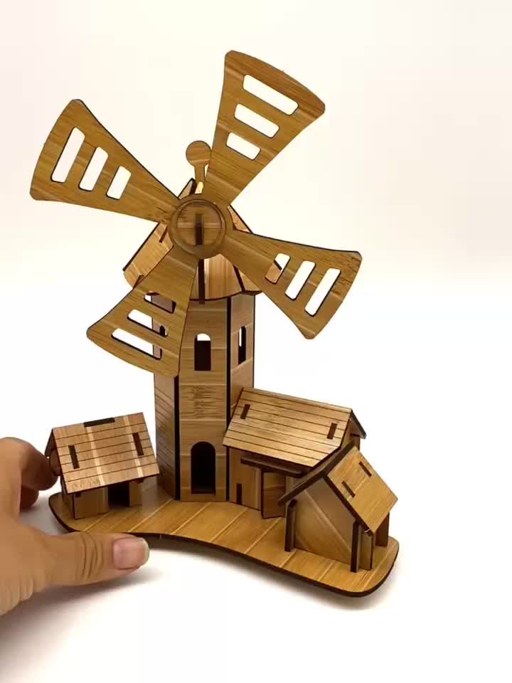 Wooden 3D Puzzle Windmill Cottage DIY Model Kit Educational Toy