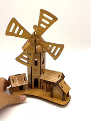 Wooden 3D Puzzle Windmill Cottage DIY Model Kit Educational Toy